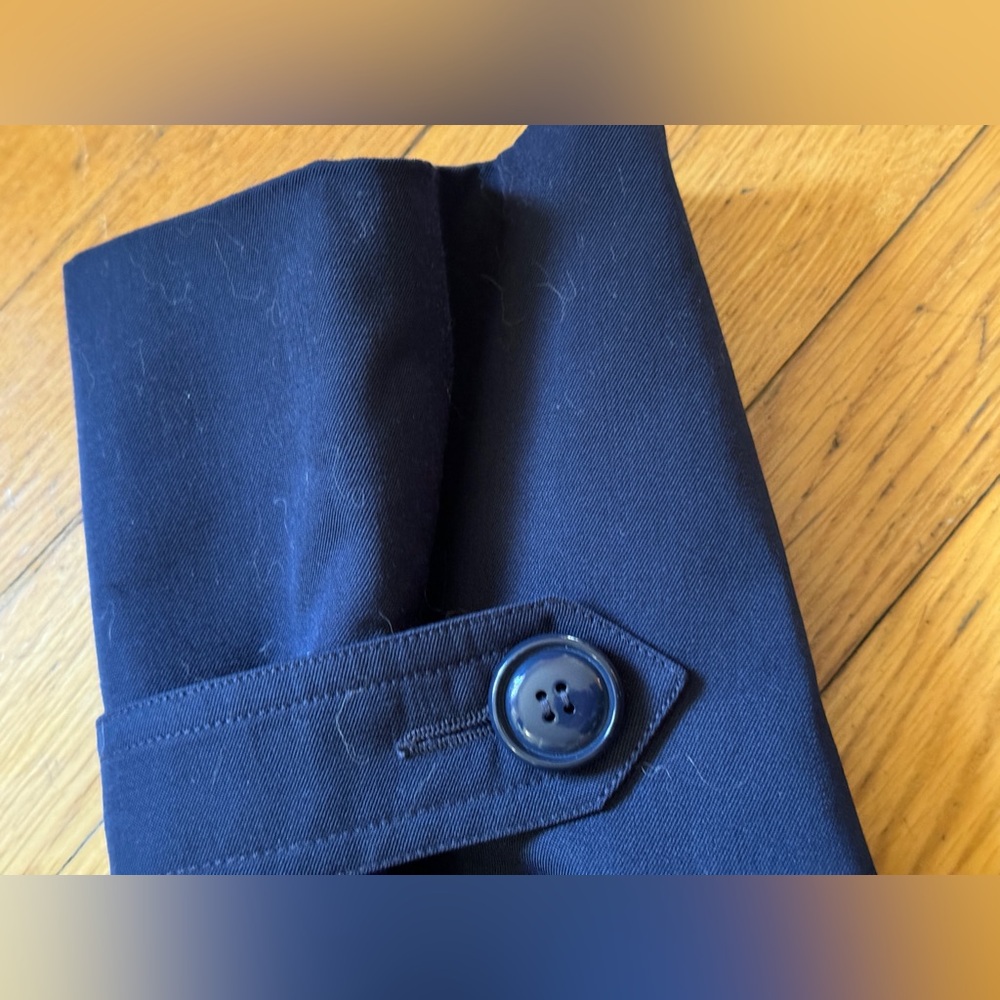 80s Vintage Nina Ricci Navy Blue Wool Trench Style Coat - Picture 6 of 10